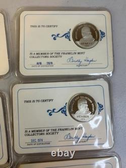 6 Franklin Mint Member Collectors Society Cards, Sterling Silver Coins 1973-1979