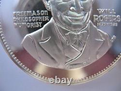 7/8- Oz Silver. 925 Rare Franklin Mint # Proof Masonic Coin, Will Rogers + Gold