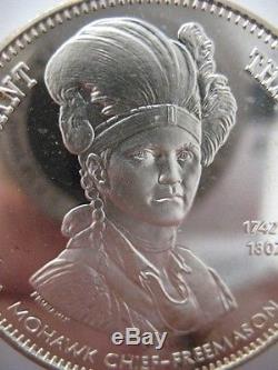 7/8-oz Joseph Brant Freemason Brotherhood Masonic Art Coin Silver. 925 +gold