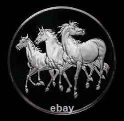 80 gram Franklin Mint HORSES Lane Lunger 925 Sterling Silver art bar round C1917
