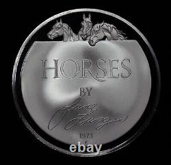 80 gram Franklin Mint HORSES Lane Lunger 925 Sterling Silver art bar round C1917