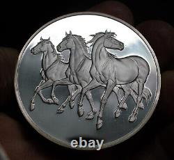 80 gram Franklin Mint HORSES Lane Lunger 925 Sterling Silver art bar round C1917