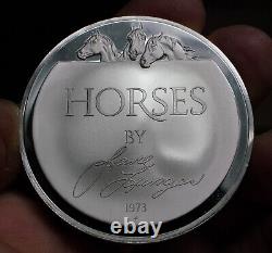 80 gram Franklin Mint HORSES Lane Lunger 925 Sterling Silver art bar round C1917