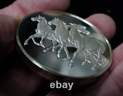 80 gram Franklin Mint HORSES Lane Lunger 925 Sterling Silver art bar round C1917