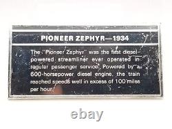 900 Grains Sterling Silver Bar Ingot Train Pioneer Zephyr Franklin Mint