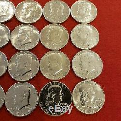 90% Silver BU Franklin/Kennedy Half Dollars Roll of 20 $10 Face With PROOFS