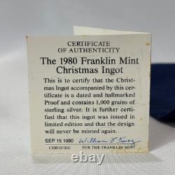 925 Sterling Silver Ingot 1980 Franklin Mint BRINGING IN THE GIFTS 1000 Grains