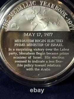 925 Sterling Silver Round Franklin Mint 1977 Menahem Elected Prime Minister 31G