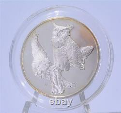 970 Franklin Mint Proof Sterling Silver Round Great Horned Owls Roberts Birds #1