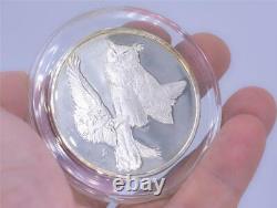 970 Franklin Mint Proof Sterling Silver Round Great Horned Owls Roberts Birds #1