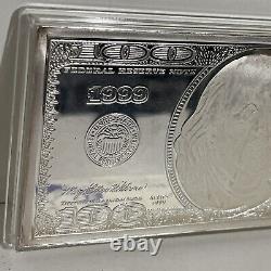 999 4 OZ FINE SILVER PROOF BAR Washington Mint Franklin $100 Note COA Box 1999