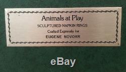 Animals At Play Napkin Rings Franklin Mint 6 Antiqued Silver Plate RARE