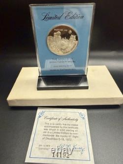 Apollo 17 Eyewitness Silver Medal Franklin Mint Box, COA, Letter, Moon Space