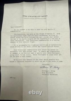 Apollo 17 Eyewitness Silver Medal Franklin Mint Box, COA, Letter, Moon Space