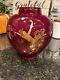 Applause By Erte, Art Deco Silver On Cranberry Red Glass Vase, Franklin Mint