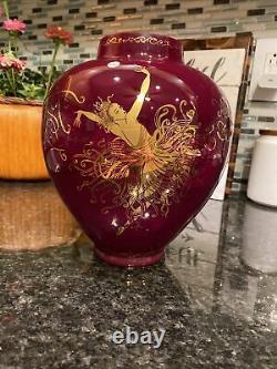 Applause by Erte, Art Deco Silver on Cranberry Red Glass Vase, Franklin Mint