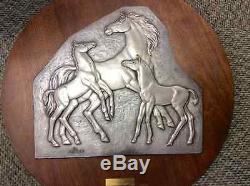 BJstamps Franklin Mint Gilroy Roberts massive silver sculpture HORSES, COA'69