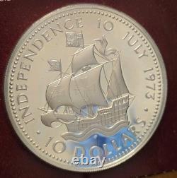 Bahamas 1973 10 Dollar Sterling Silver Proof Coin Franklin Mint Independence COA