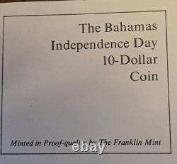 Bahamas 1973 10 Dollar Sterling Silver Proof Coin Franklin Mint Independence COA