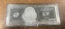 Ben Franklin Proof $100 Dollar Bill 4 Troy Ounces. 999 Fine Silver Bar Encased