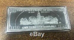 Ben Franklin Proof $100 Dollar Bill 4 Troy Ounces. 999 Fine Silver Bar Encased