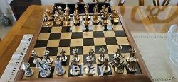 Camelot Chess Set 995 Silver 24 K Gold Plated Early Franklin Mint Ltd. Ed