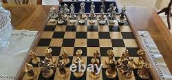 Camelot Chess Set 995 Silver 24 K Gold Plated Early Franklin Mint Ltd. Ed