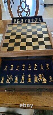 Camelot Chess Set 995 Silver 24 K Gold Plated Early Franklin Mint Ltd. Ed