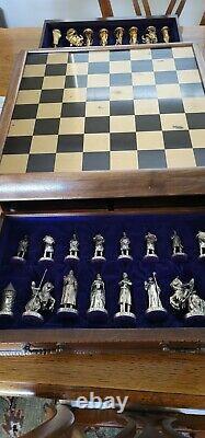 Camelot Chess Set 995 Silver 24 K Gold Plated Early Franklin Mint Ltd. Ed