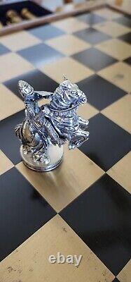 Camelot Chess Set 995 Silver 24 K Gold Plated Early Franklin Mint Ltd. Ed