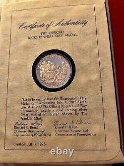 Collectable 1976 Bicentennial Day cover medal Commemorative. 999 Silver Coin