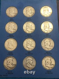 Complete 35-pc silver FRANKLIN HALF DOLLAR SET in blue folder. 1948-1963. #mro01
