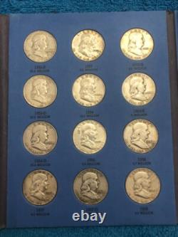 Complete 35-pc silver FRANKLIN HALF DOLLAR SET in blue folder. 1948-1963. #mro01
