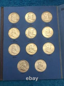 Complete 35-pc silver FRANKLIN HALF DOLLAR SET in blue folder. 1948-1963. #mro01