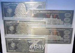 DISCOUNTED! 5 X 4oz CURRENCY SILVER BARS = 20 OZS 2019 FRANKLIN $100 + COA FLAWS