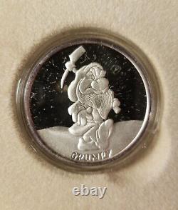 Disney 50th Ann Snow White Seven Dwarf sterling 1oz coin round set Franklin Mint