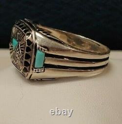 Estate Sterling Silver Franklin Mint Signed Turquoise/ Black Onyx Ring 2 Sizes