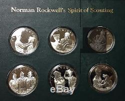 FRANKLIN MINT 1972 NORMAN ROCKWELL SPIRIT OF SCOUTING SILVER PROOF SET withCOA