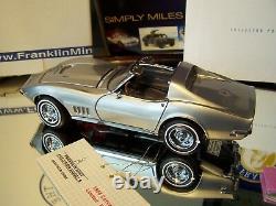 FRANKLIN MINT 1/24 1968 SILVER CHEVROLET CORVETTE With TOP AND DOCS VERY NICE