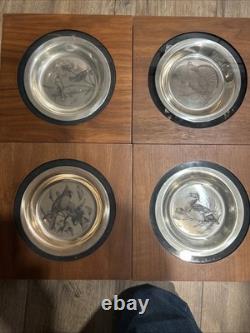 FRANKLIN MINT Audubon STERLING SILVER BIRD PLATES Set Of 4. EST. 25 oz Or 1.5 Lb