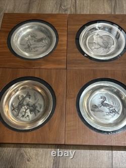 FRANKLIN MINT Audubon STERLING SILVER BIRD PLATES Set Of 4. EST. 25 oz Or 1.5 Lb