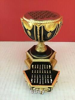 FRANKLIN MINT FABERGE GOLD & SILVER IMPERIAL JEWELED EGG WithMINITURE CHESS SET
