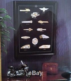 FRANKLIN MINT, HARLEY-DAVIDSON, SILVER TANK INSIGNIAS, (12), WithDISPLAY CASE