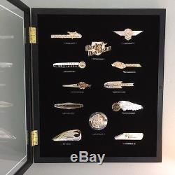 FRANKLIN MINT, HARLEY-DAVIDSON, SILVER TANK INSIGNIAS, (12), WithDISPLAY CASE