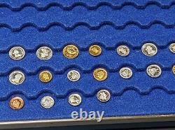 FRANKLIN MINT US COINS IN MINIATURE 14K GOLD STERLING COPPER 50 COINS With BOX