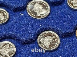 FRANKLIN MINT US COINS IN MINIATURE 14K GOLD STERLING COPPER 50 COINS With BOX