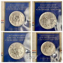 Four (4) x Universal Postal Union Silver Proof Medals Collection withStamps, Nice