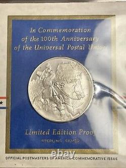 Four (4) x Universal Postal Union Silver Proof Medals Collection withStamps, Nice