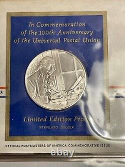 Four (4) x Universal Postal Union Silver Proof Medals Collection withStamps, Nice