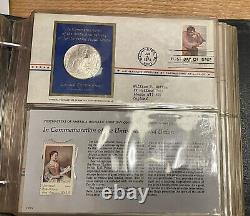 Four (4) x Universal Postal Union Silver Proof Medals Collection withStamps, Nice
